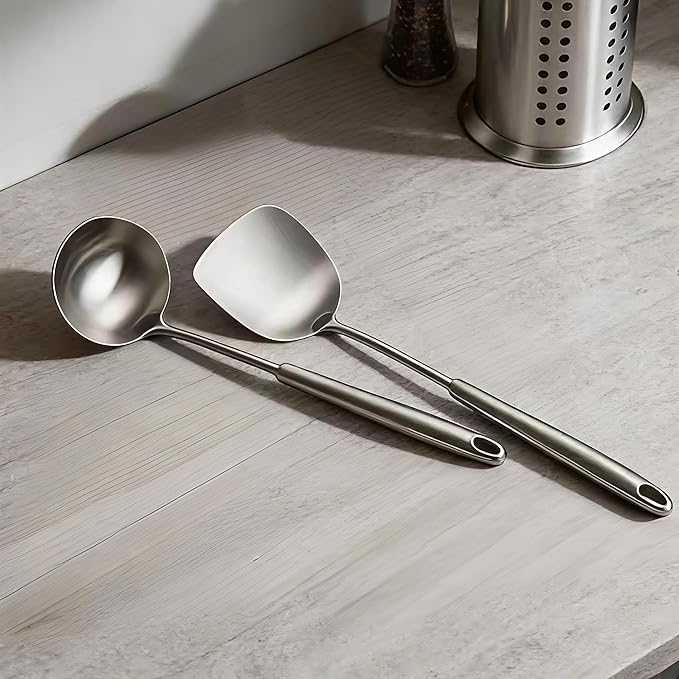 18/10 Stainless Steel Cooking Utensils Set, 3 PCS Long Large Metal Cooking Utensil Tools Set, Mirror Polished Kitchen Gadget Cookware and Kitchen Tool Set, Dishwasher Safe