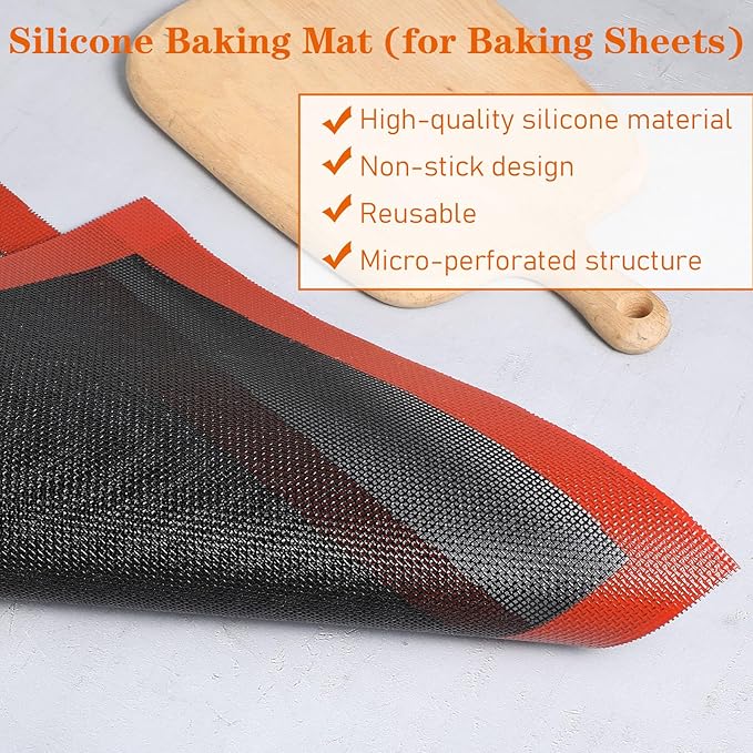 2 Pcs Perforated Silicone Baking Mats 15.7"*11.7" Silicone Baking Sheet Reusable Cooking Mat Breathable Mesh Cookie Mat for Cookies, Bread and Pastry, Bakings Supplies for Oven