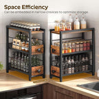 Spice Rack, 3-Tier Pull Out Spice Rack Organizer for Countertop, Narrow Kitchen Countertop Storage Shelf with 2 Drawers, for Kitchen, Cafe, Rustic Brown and Black SR02BR