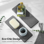 Razborci 2PCS Bathroom Trays, Water Absorbing Diatomite Stone Quick Drying Mat for Kitchen Counter, Dish Rack Soap Dispenser Sponge Holder Caddy Sink Vanity Organizer, Dark Gray Slate,9"x3.5"
