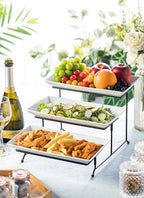 LYEOBOH Tiered Serving Stand and Platters Set, Large Tiered Tray Stand, 3 Tier Serving Tray with Collapsible Sturdier Rack, 12 Inches Tier Serving Platter for Party, Display, Dessert, and Cupcake