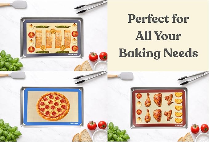 Silicone Baking Mats Set of 2, Half Sheet Nonstick Reusable Baking Sheet Liners for Cookies, Macarons, Bread, Pizza, Pastry, Red