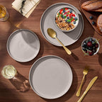 E-far 18-Piece Ceramic Dinnerware Sets, Plates and Bowls Sets for 6, Stoneware Dishware Dishes Set with Terracotta Base, Chip & Scratch Resistant, Microwave & Dishwasher Safe, Speckled Khaki