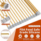 Golden Roll-UP Dish Drying Rack-Large Stainless Steel Dish Drainer Over The Sink for Kitchen Countertop, Applicable for Sink Width Less Than 16.5in (Gold,17.8'x 13.2')