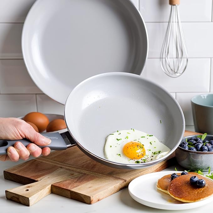 GreenPan Dover Healthy Ceramic Nonstick, 12" Frying Pan Skillet, PFAS-Free, Dishwasher Safe, Comfort Grip Handle, Grey