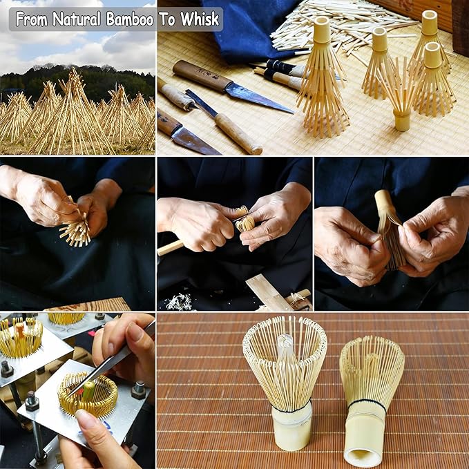 Matcha Whisk Set - With Bamboo Whisk and Tea Spoon (Chasen) & Traditional Scoop – Traditional Japanese Matcha Making Kit for Green Tea Ceremony, Handcrafted 100% Natural Bamboo Tools