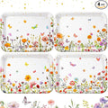 4 Pieces Wildflower Serving Trays Flower Melamine Platters Reusable Rectangle Party Trays for Spring Summer Floral Theme Party Food Dessert Serving Supplies, 13 x 9.7 inch