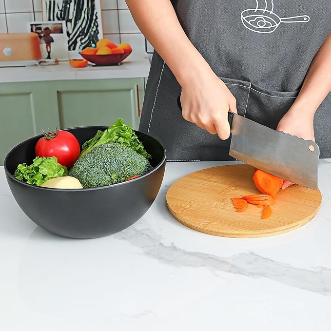 Sustainable Salad Bowls Set with Wooden Lids (3 Bowls + 3 Lids) – Eco-Friendly, Multi-Purpose Mixing and Serving Bowls for Kitchen, Food Prep, and Storage