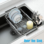 Expandable Over The Sink Dish Drying Rack, Anti-Rust Stainless Steel in Sink Dish Drainer with Cutlery Holder, Counter Space Saving Sturdy Sink Drying Rack for Many Kitchen Drain Task