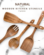 Wooden Spoons for Cooking, Nonstick Cooking Utensil Set with 4 Piece Acacia Wooden Spatulas and Spoons for Cooking, Terrific for Everyday Kitchen Tasks