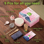 Clay&Fire Matcha Whisk Set, 9 pcs Ceramic Matcha Set, Gifts for Women,Matcha Bowl with Spout and Whisk, Matcha Kit for Matcha Lovers, Ideal Gift Christmas, Birthday, Anniversary (Cherry Bloom-Pink)