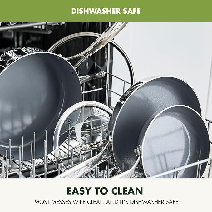 GreenPan Valencia Pro Tri-Ply Stainless Steel 8” & 10” Frying Pan Skillet Set, PFAS-Free Ceramic Nonstick Coating, Induction Ready Cookware, All Cooktops, Eggs & Omelets, Dishwasher & Oven Safe 600F