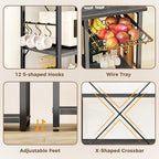 SUPERJARE Large Bakers Rack with Power Outlets, 6-Tier Microwave Stand, Coffee Bar with 12 S-Shaped Hooks, Kitchen Shelf with Wire Basket, 39.4 x 14.6 x 66.9 Inches, Charcoal Gray