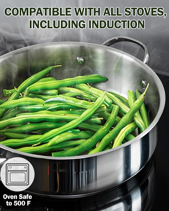 Cooks Standard Multi-Ply Clad Stainless Steel Saute Pan 10.5 Inch, 4 Quart Deep Frying Pan Skillet with Lid, Induction Cookware, Stay-Cool Handle
