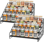 Spice Rack 4 Tier Kitchen Cabinet Organizer,Countertop Spice Rack,Tier Depth Adjustable Cabinet Shelf,Step Spice Organization Easy Visibility,Holds Seasoning and Condiments 2Pack