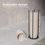 Stackable Coffee Mug Set with Black Stand - 4x8oz Ceramic Mugs with Unique Sprinkled Optics - Powder Coated Metal Rack - Dishwasher-Safe - Microwave & Oven - Scandinavian Minimal Design