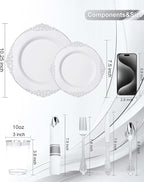 Nervure 700PCS Silver Plastic Plates - Silver Plastic Dinnerware Sets for 100 Guests - 200 Disposable Plates, 300 Silverware, 100 Cups, 100 Napkins for Wedding & Party