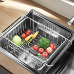 Fanbsy Dish Drying Rack in Sink, Extendable Stainless Steel Dish Drainers for Kitchen Counter, Anti-Rust Dish Dryer Rack with Utensil & Cup Holders, for Inside Sink, Over The Sink
