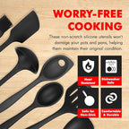 Chef Craft - Premium Silicone Kitchen Tools and Utensils Set, Non-Scratch, Withstands Temperatures up to 450°F, BPA-Free, 7 Piece Cooking Utensils Set, Black