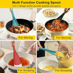 Beijiyi 3 Pack Silicone Spatula Spoon, 12.6 In, Multifunction Kitchen Cooking Spoons, Great for Nonstick Cookware Cooking and Serving, BPA-Free Seamless Design, Multicolor (Black/Blue/Red)