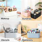 Multiuse Caddy Organizer with Handle, Portable Divided Plastic Tote Bin - Art Craft, Stationary Pen Marker Crayons, Makeup Hair Supplies Storage - Bathroom, Classroom, Dorm, Office, Desk Holder -Black