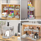 3 Pack Under Sink Organizers, 2-Tier Multi-Use Kitchen and Bathroom Organizers and Storage with Sliding Drawers, Bathroom Cabinet Organizer (Gray, 14.8 Inch)