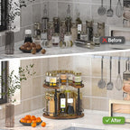 Lazy Susan Spice Rack Organizer For Cabinet With Adjustable Height, 12 inch Rotating Countertop Seasoning Organizer For Tall Bottle, 2-Tier Spining Turntable Spice Holder For Pantry