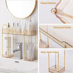 YCIA&DONE Bathroom Countertop Organizer Over The Faucet, Narrow Counter Organizers Above Sink, Table Mounted Faucet Sink Shelf for Kitchen, Toilet, Laundry(Amber Gold)