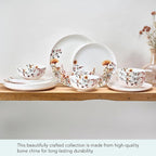Mikasa Wildflower Bliss 12 Piece Floral Bone China Durable Chip Resistant Lightweight Dinnerware Set, Service for 4