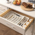 Lifewit Silverware Drawer Organizer, Expandable Utensil Tray for Kitchen, BPA Free Flatware and Cutlery Holder, Adjustable Plastic Storage for Spoons Forks Knives, 13-22 x 15", White