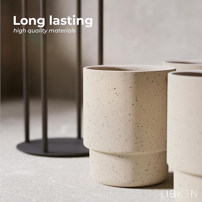 Stackable Coffee Mug Set with Black Stand - 4x8oz Ceramic Mugs with Unique Sprinkled Optics - Powder Coated Metal Rack - Dishwasher-Safe - Microwave & Oven - Scandinavian Minimal Design
