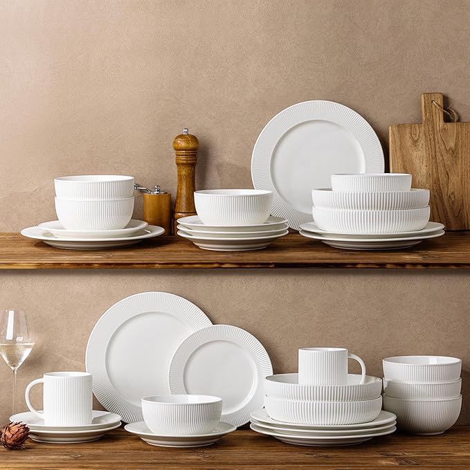 theterra 8.5'' Ceramic Pasta Bowls, Salad Bowls Set of 4, Stoneware Serving Bowls for Fruits, Noodle, Dinner, House-warming Wedding Present, Bright White