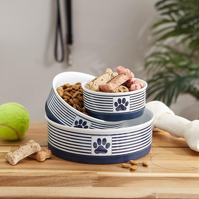 Bone Dry Paw & Patch Ceramic Pet Collection, Large Set, 7.5x2.4", Nautical Blue, (Pack of 2)
