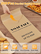 SMARTAKE 200 Pcs Parchment Paper Baking Sheets, 10x15 Inches Non-Stick Precut Baking Parchment, for Baking Grilling Steaming Bread Cup Cake Cookie and More (Unbleached)