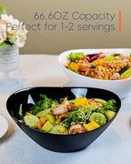 LaGlint 66 OZ Salad Bowl Set of 2, Opal Glass 10 inch Lightweight Serving Dishes for Salad, Fruit, Kitchen Microwave & Dishwasher Safe, Oval Shape Black