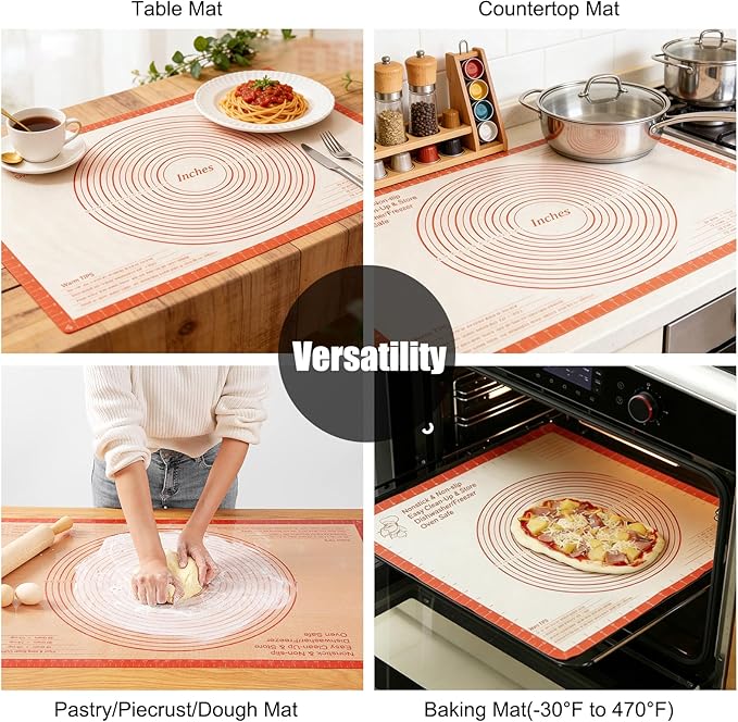 Silicone Pastry Mat 36x24 Inch Nonstick Baking Mat with Measurements, Kitchen Counter Mats for Dough, Pastry, Dough Rolling, Kneading Board, Pie Crust, Fondant, Bread, Pasta, Pizza