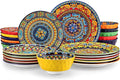 vancasso 24 Pieces Plates and Bowls Set, Bohemian Style Dinnerware Sets Service for 6, Porcelain Boho Dishes Set for Kitchen, Housewaring Gift, Dishwasher and Microwave Safe, Series KRVI