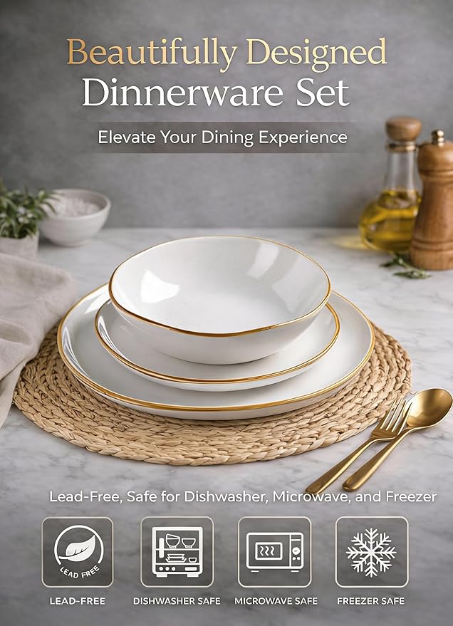 AmorArc Ceramic Dinnerware Sets,Handmade Reactive Glaze Stoneware Plates and Bowls Sets,Highly Scratch Resistant | Dishwasher & Microwave Safe Dishes Set,Service for 4 (12pc)