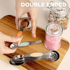 Pack of 8 Stainless Steel Magnetic Measuring Spoons Set, Dual Sided, Stackable, Adjustable Teaspoon and Tablespoon Measure Spoon with Leveler, Kitchen Gadgets