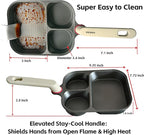 Titanium Nonstick Egg Pan 9.25" - 2 Round & 1 Square Compartments, PFOA/PTFE Free, Works on Gas/Induction/Electric Stovetops, Cooks Bacon, Pancakes & Eggs Simultaneously