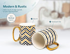 KooK Coffee Mugs, Coffee Mug Set, Black and Gold Cups, Porcelain, Tea Cups with Handles, Geometric Design with Metallic Gold Accents, 14.8 oz, Black and Gold, Set of 2