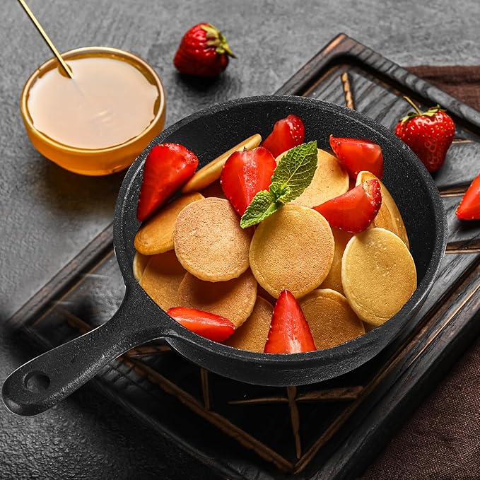 Remerry 20 Sets 4 Inches Cast Iron Skillets Mini Black Iron Nonstick Frying Pan Small Sizzling Plate Egg Pan Cast Pot Bundle with Oil Brush for Indoor and Outdoor Restaurant Kitchen