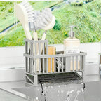 Yieach Rustproof Sink Caddy & Kitchen Sink Organizer,Plastic Dish Sponge Holder with High Scrub Brush Holder,Sponge Rack for Kitchen Sink,Multifunctional Sponge Drain Rack,Dish Soap Caddy & Dispenser