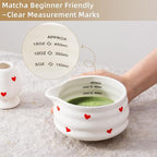 5pcs Premium Matcha Set,Ceramic Bowl with Spout and Bamboo Whisk set, Hearts Matcha Kit for breakfast/latte,Tea Starter Making Kit,Valentine Matcha Gift set (love)