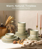 GBHOME 12-Piece Stoneware Dinnerware Set for 4 – Ribbed Ceramic Plates and Bowls, Scratch-Resistant, Microwave & Dishwasher Safe, Reactive Glaze, Desert Sage