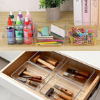 Ohlove 6 Pcs Large Clear Plastic Drawer Organizers Tray 6" x 6" Storage Bins with 25 Pcs Non-Slip Pads for Makeup, Jewelries, Kitchen Utensils, Bathroom and Office