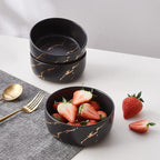 Pokini Black Gold Splash Dinnerware Sets, Marble Porcelain Plates and Bowls Sets, Modern Luxury Dish Set for 4, 12 Pieces Fine China Plates Set for Formal Dinners and Anniversaries
