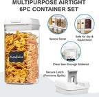 Shazo Airtight Food Storage Containers with Lids - 6 PC BPA Free Clear Plastic Cereal Containers with Easy Lock Lids for Kitchen and Pantry Organization for Snacks and Pasta - 1.2 L