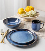 GBHOME Stoneware Dinnerware Sets for 8, 24 Pieces Rustic Ceramic Plates and Bowls Set, Handmade Reactive Glaze Plate Sets, Highly Chip Resistant Dishes, Microwave & Dishwasher Safe, Sea Blue