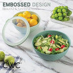 COOK WITH COLOR Mixing Bowls with Lids - 12 Piece Plastic Nesting Bowls Set includes 6 Prep Bowls and 6 Lids, Microwave Safe Mixing Bowl Set, Sage Embossed